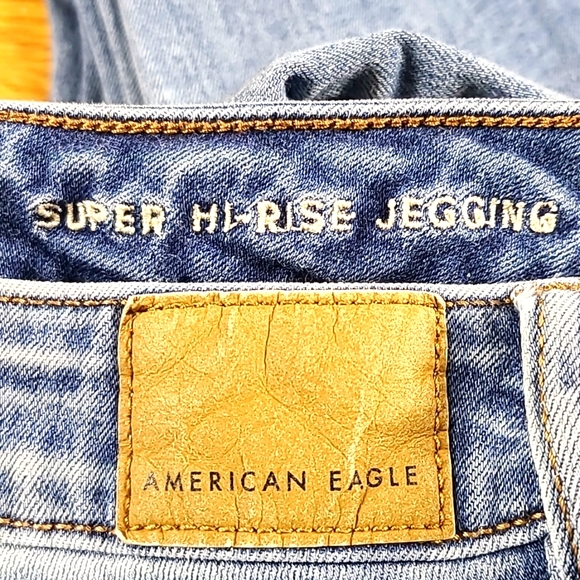 AMERICAN EAGLE 00x25 SUPER HI-RISE DISTRESSED PRE-OWNED GIRLS JEGGING JEANS - Picture 7 of 8